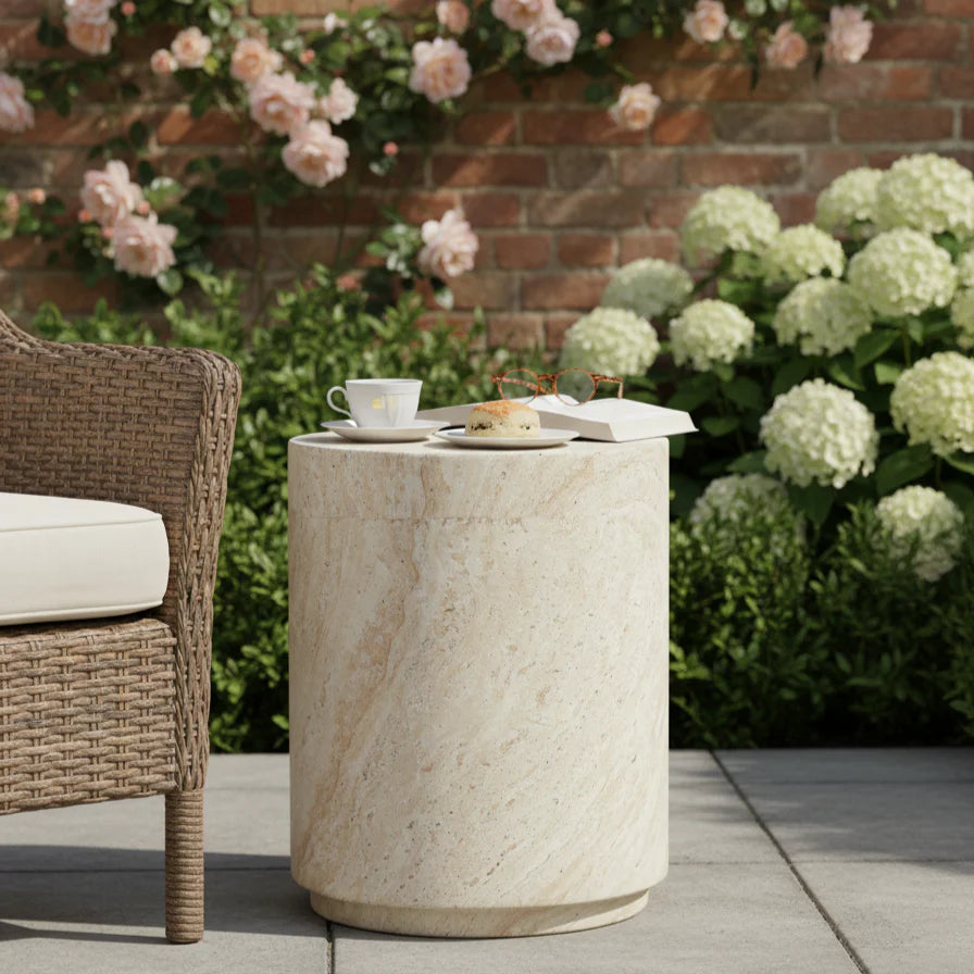 Pisa Tall Travertine look Side Table