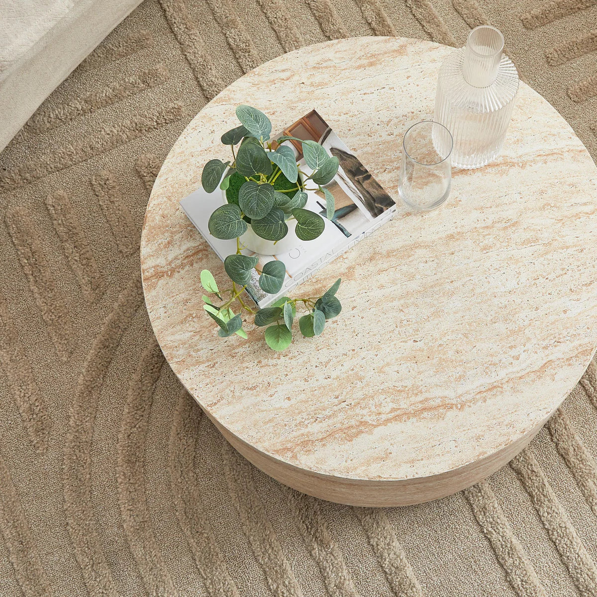 Pisa Round Travertine look Coffee Table - Indoor & Outdoor Table