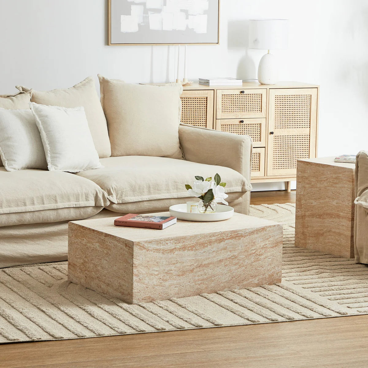 Pisa Rectangle Travertine look Coffee Table - Indoor & Outdoor Table