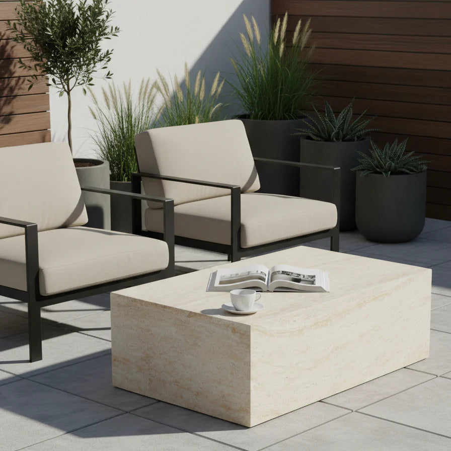 Pisa Rectangle Travertine look Coffee Table - Indoor & Outdoor Table