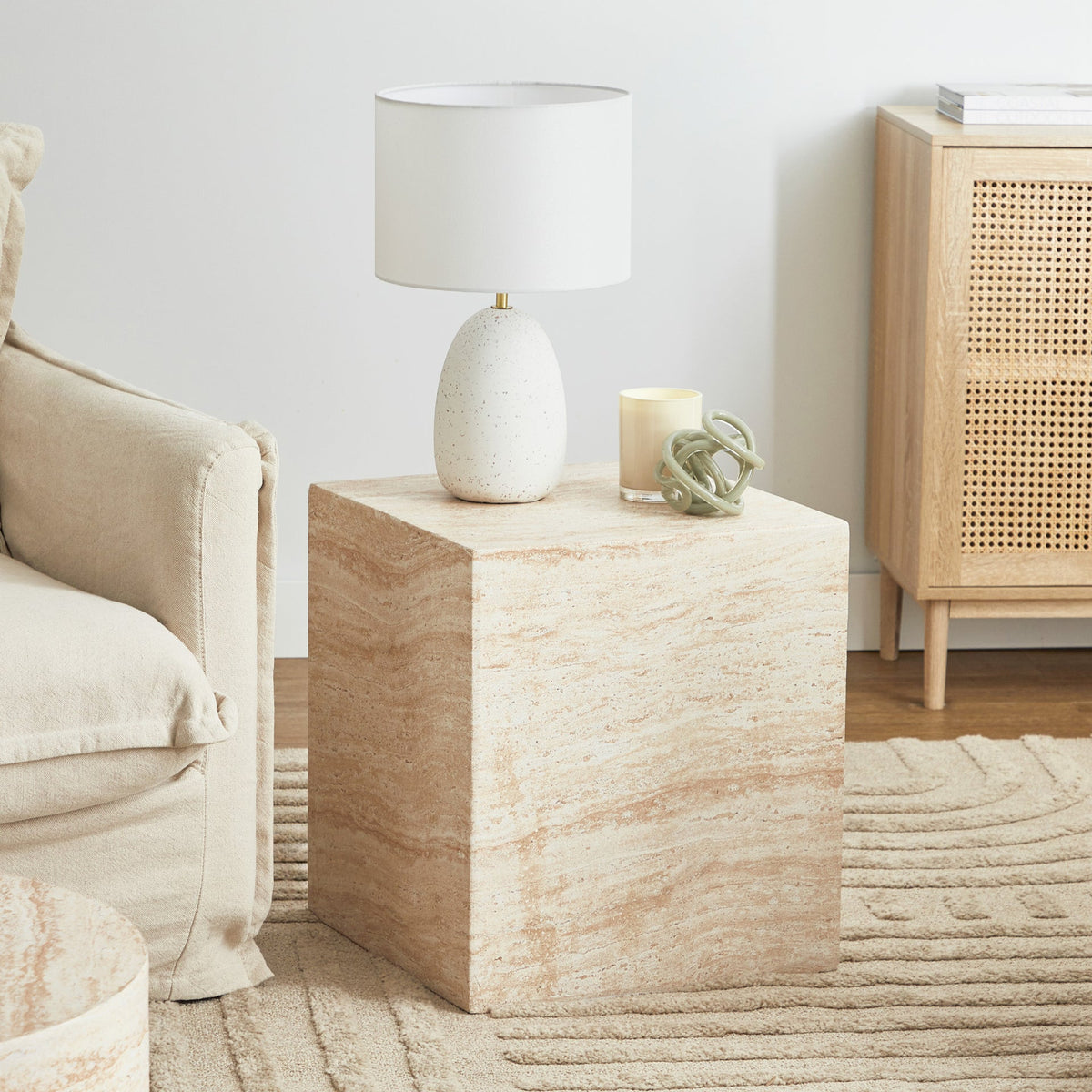 Desser Pisa Square Travertine Look Side Table product view