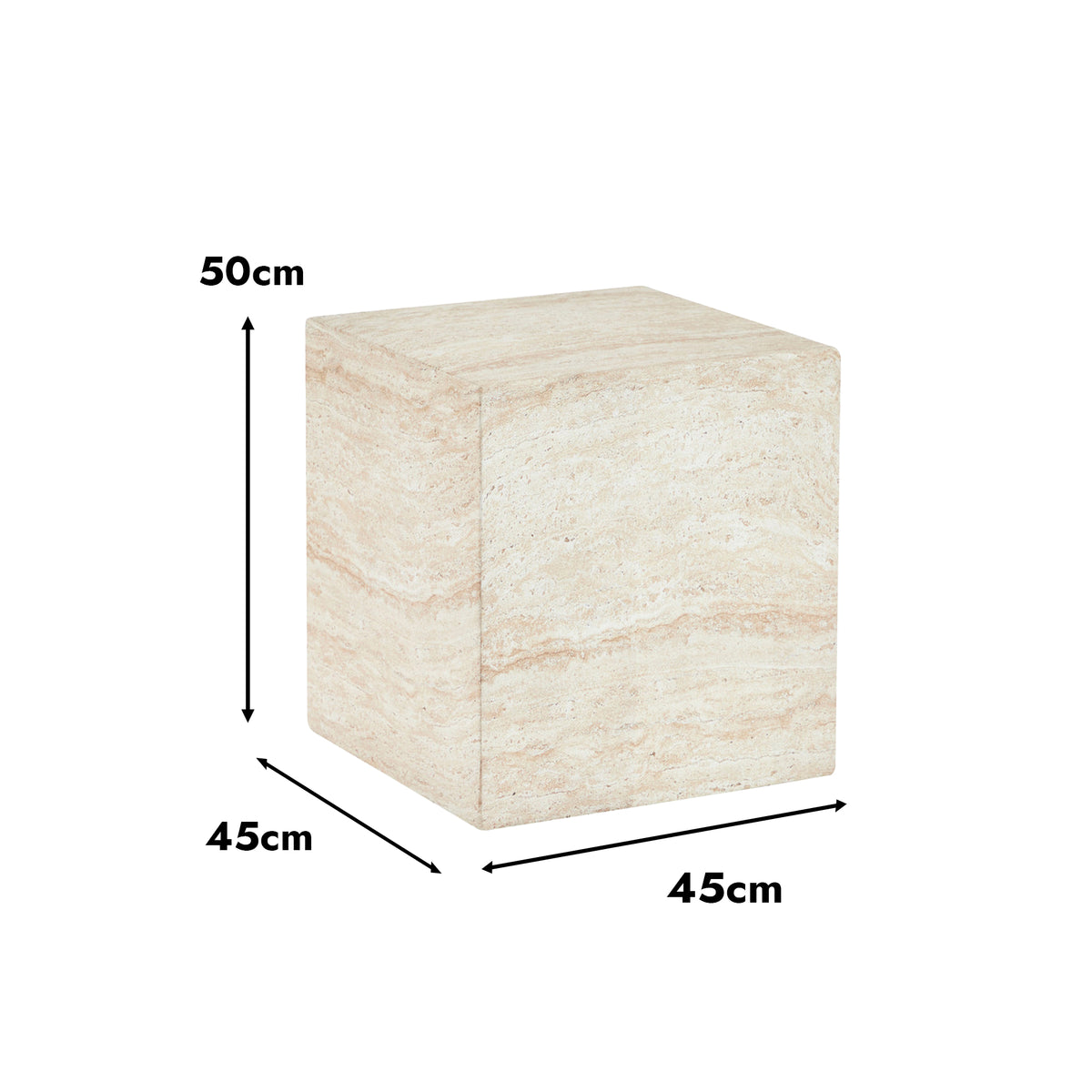 Desser Pisa Square Travertine Look Side Table dimensions