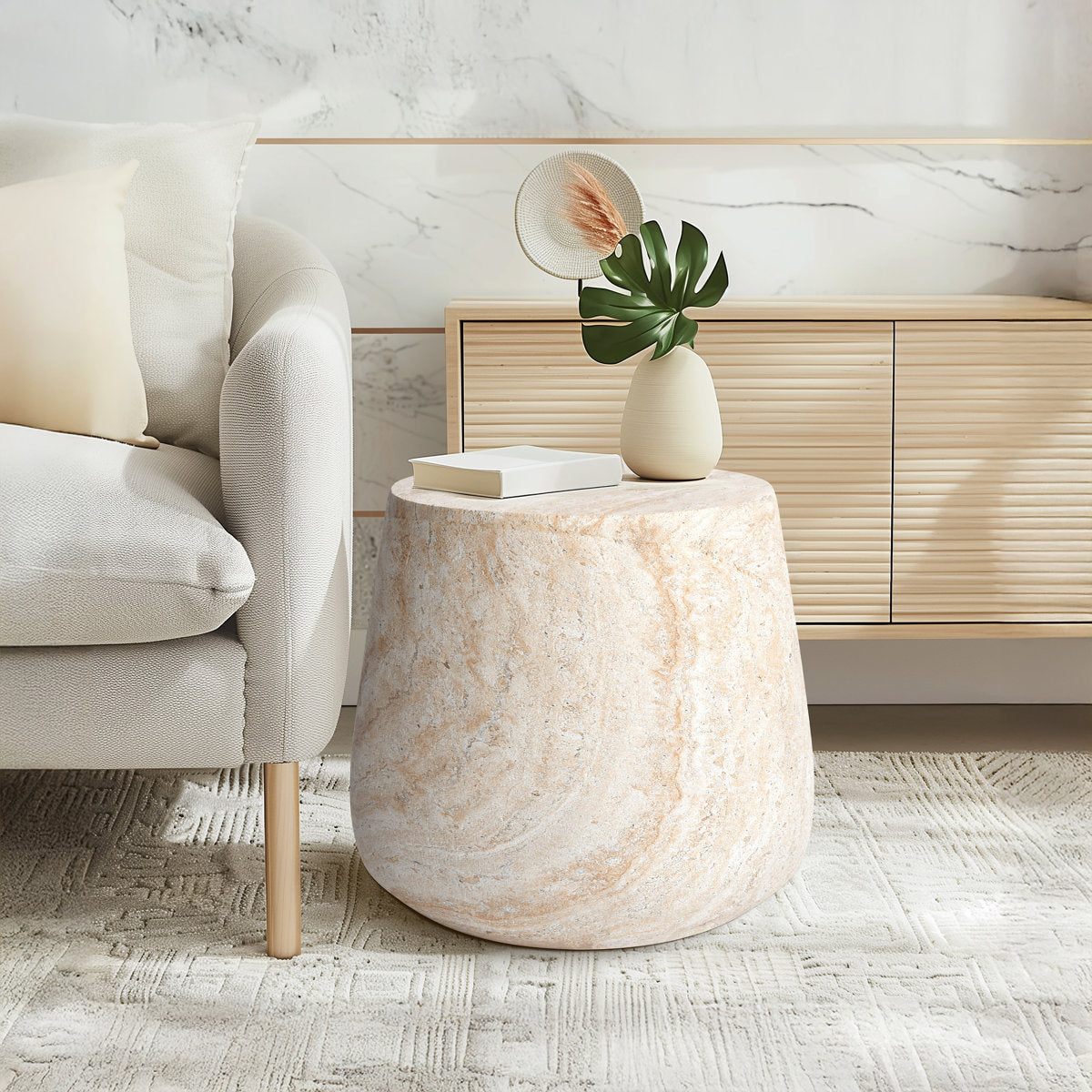 Desser Pisa Round Tapered Travertine Look Side Table product view