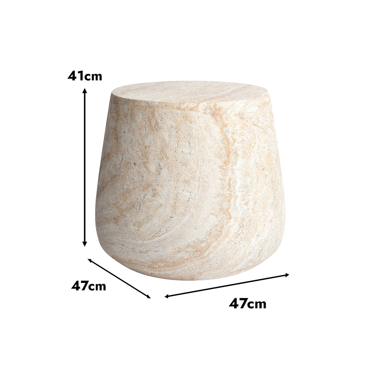 Desser Pisa Round Tapered Travertine Look Side Table dimensions