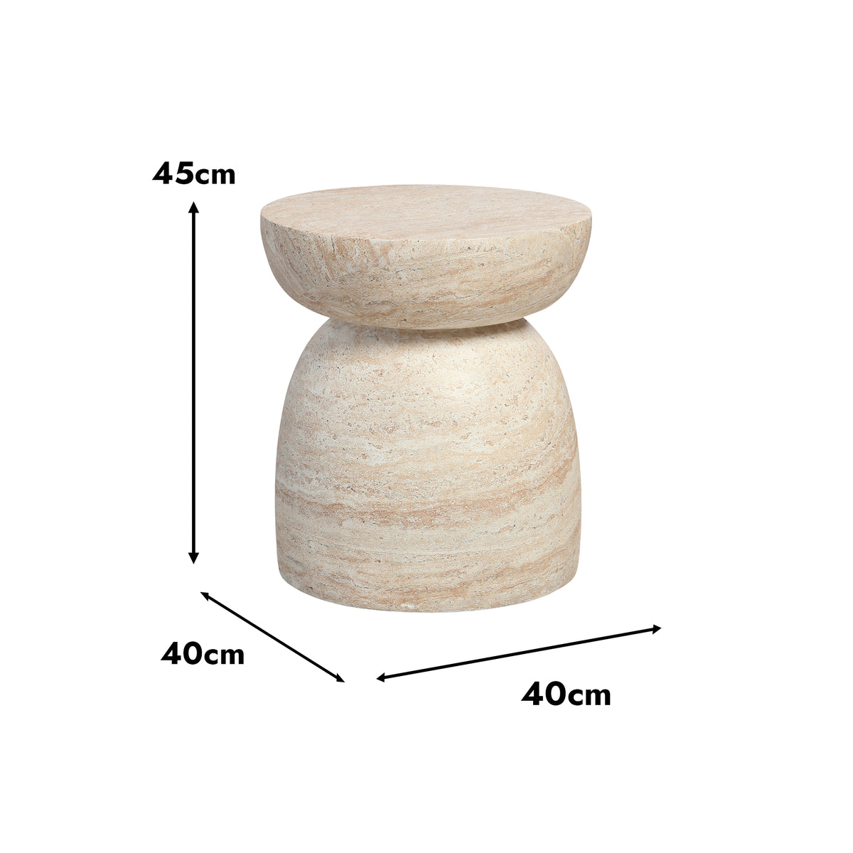 Desser Pisa Mushroom Travertine Look Side Table dimensions