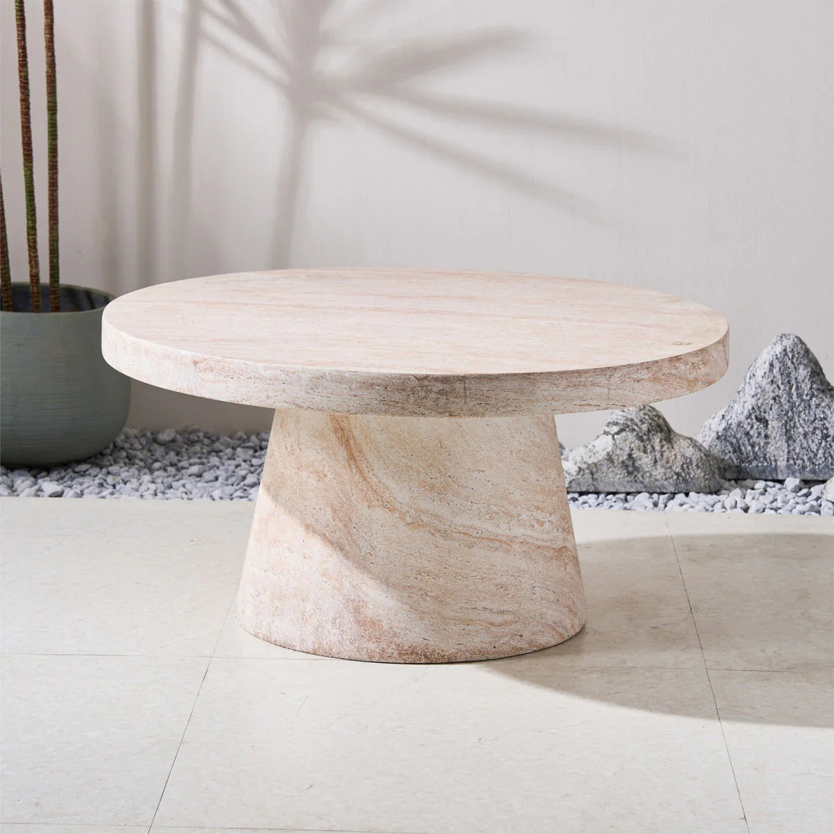 Pisa Pedestal Travertine look Coffee Table - Indoor & Outdoor Table