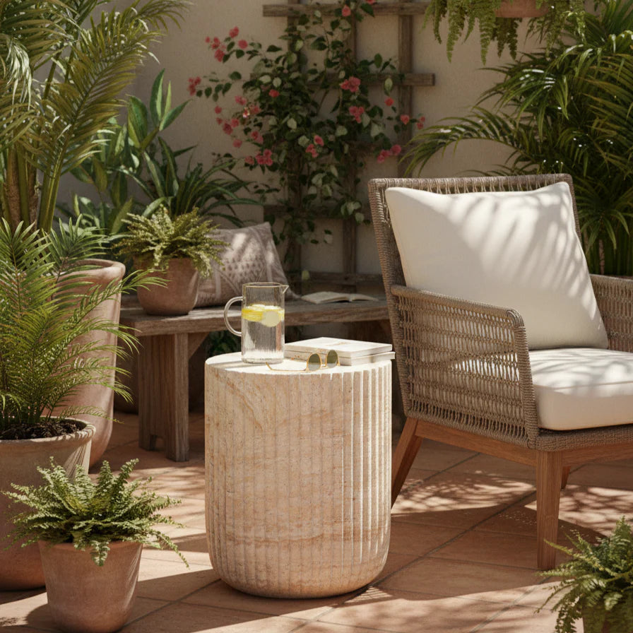 Pisa Texture Travertine look Side Table - Indoor & Outdoor Table