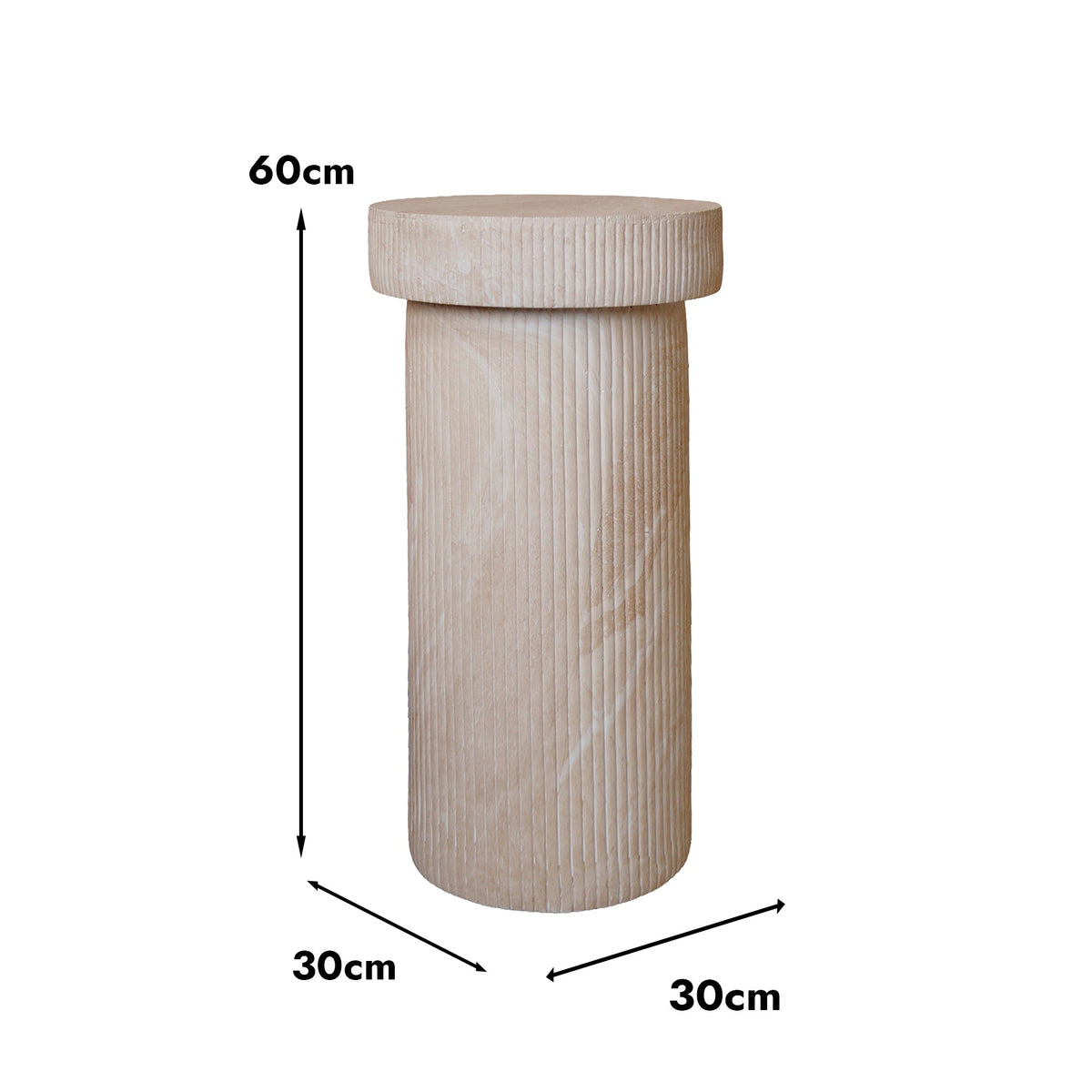 Desser Verona Flute Ribbed Marble Look Side Table dimensions