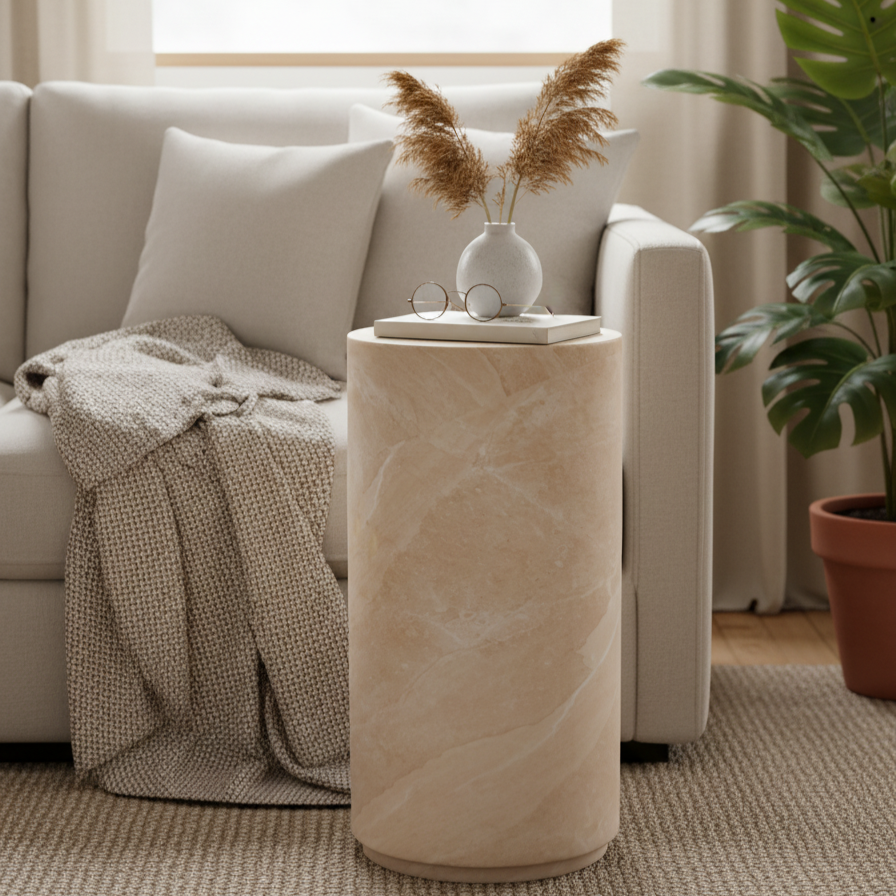 Desser Verona Pillar Marble Look Side Table lifestyle view