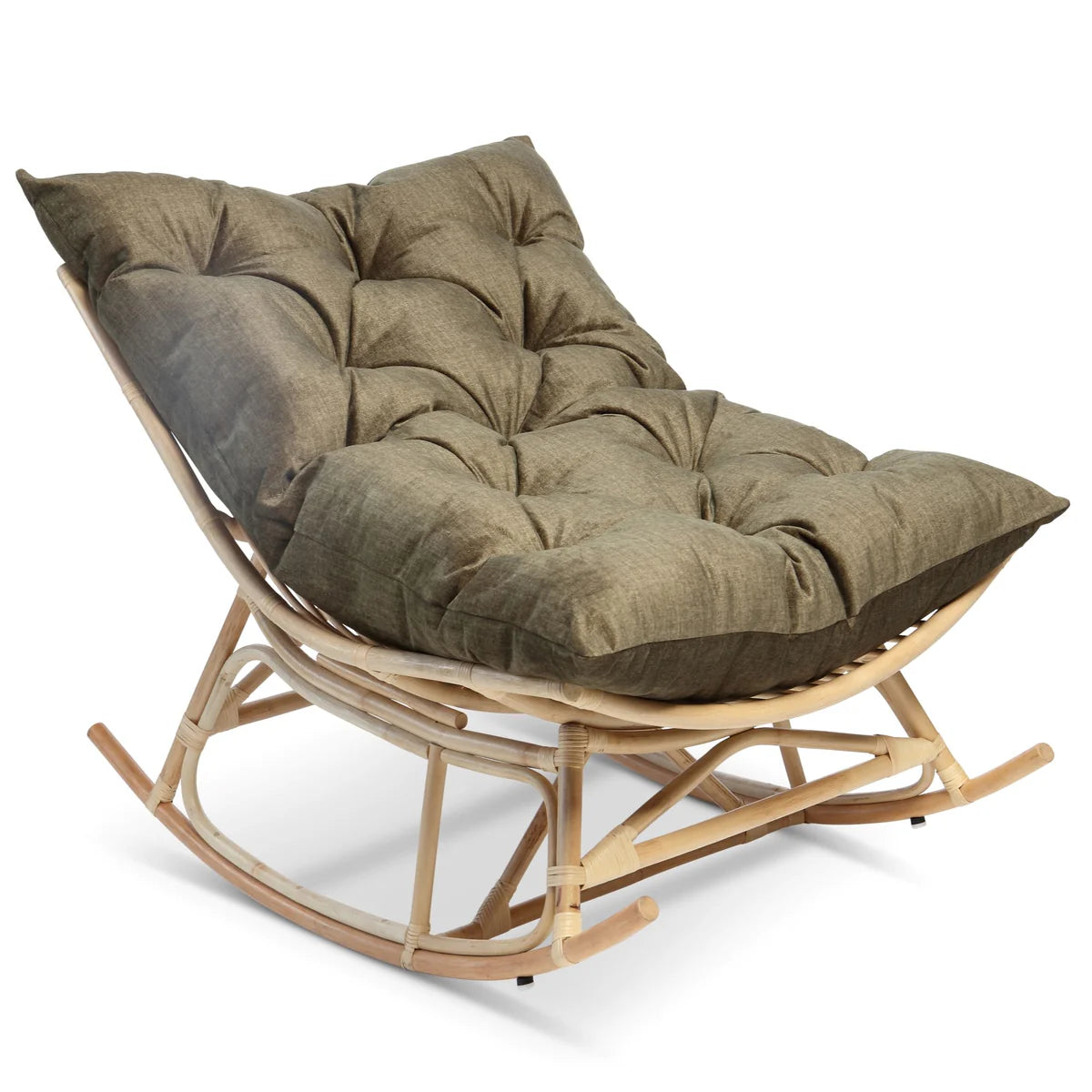 Natural Rattan Papasan Rocking Chair - Square Shape Handmade Cushion