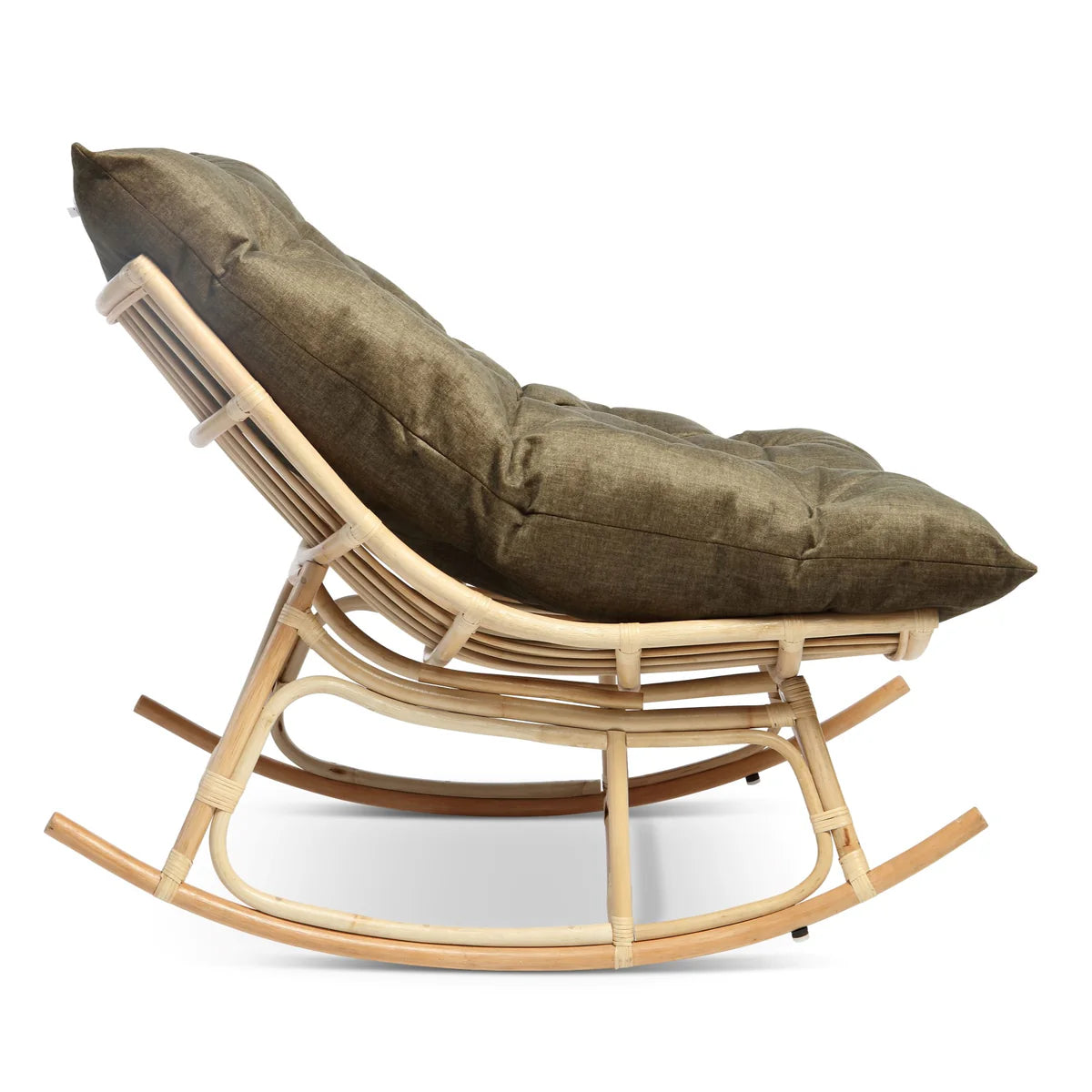 Natural Rattan Papasan Rocking Chair - Square Shape Handmade Cushion