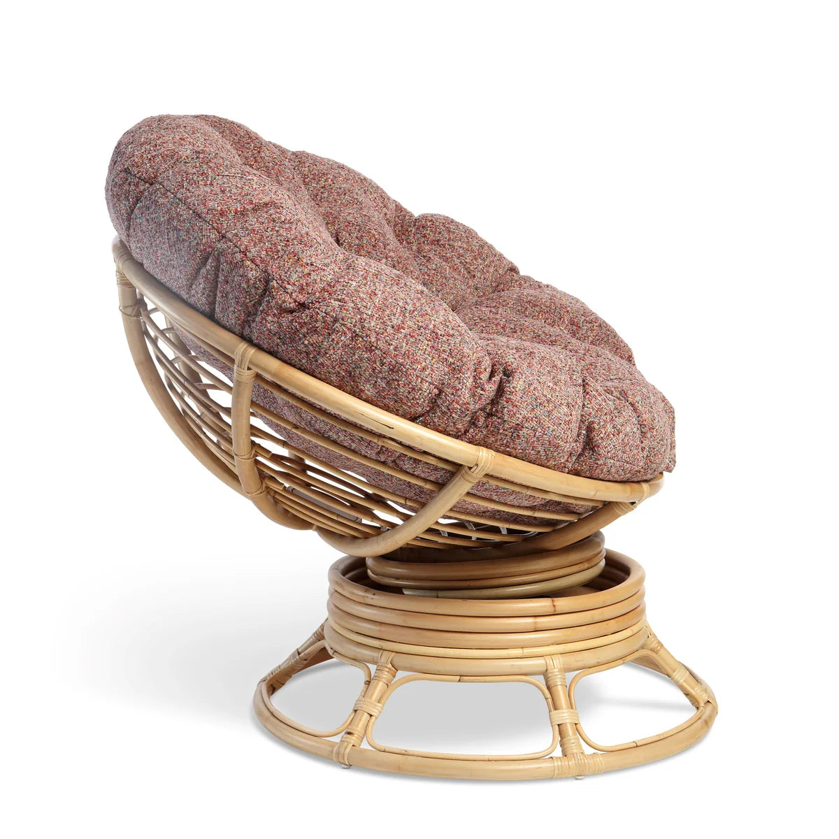 Natural Rattan Swivel Rocking Papasan Chair with Handmade Cushion