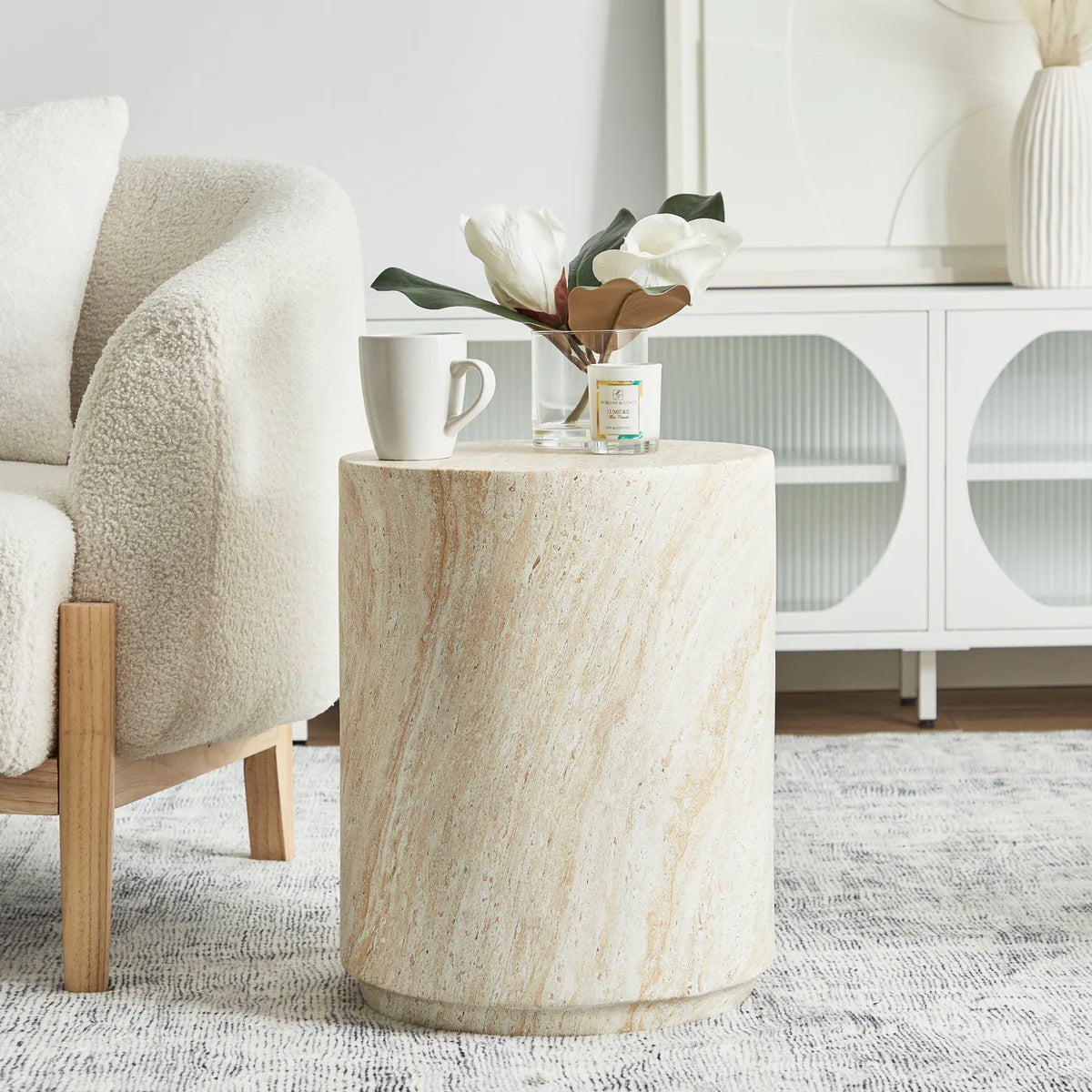 Pisa Tall Travertine look Side Table