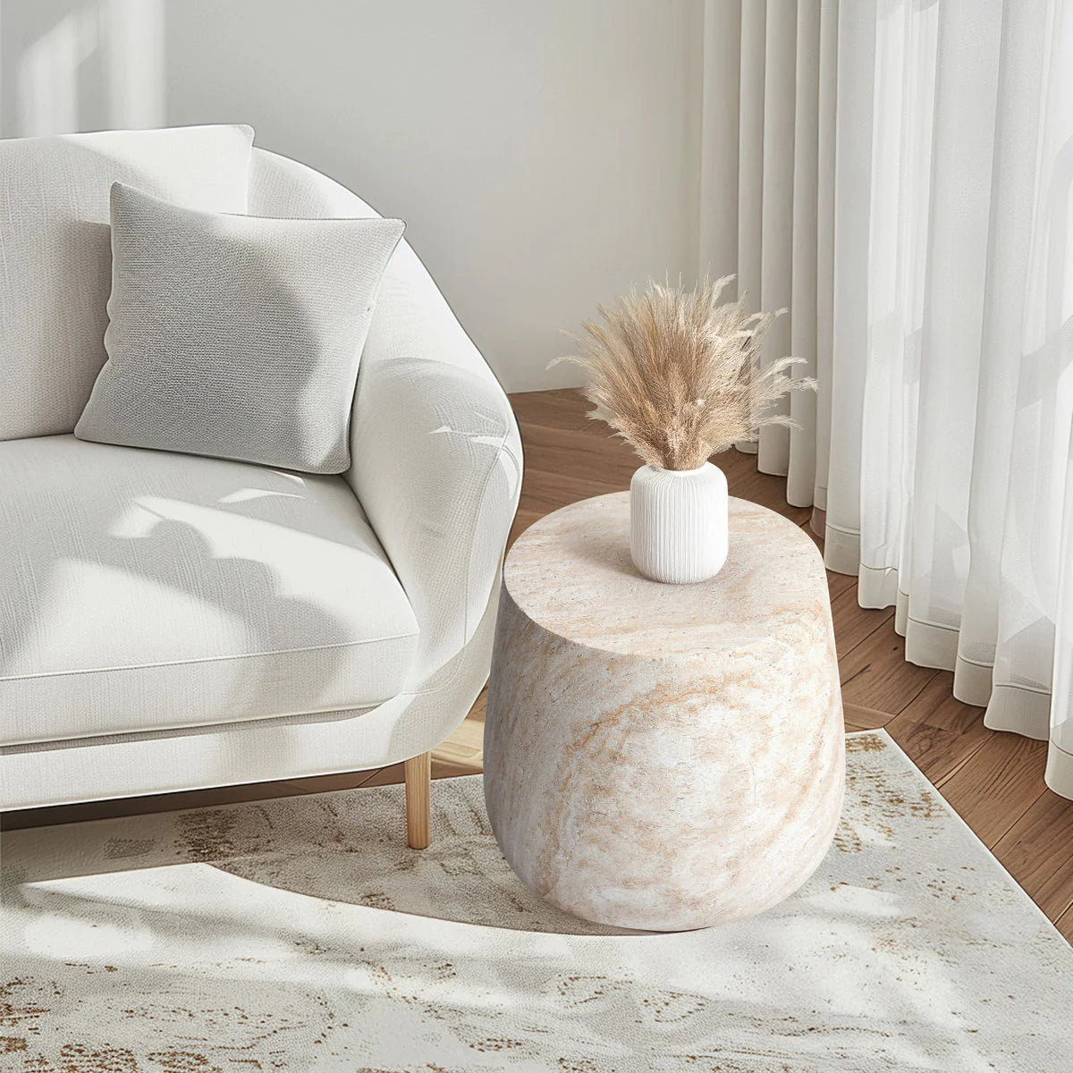 Pisa Round Tapered Travertine look Side Table - Indoor & Outdoor Table