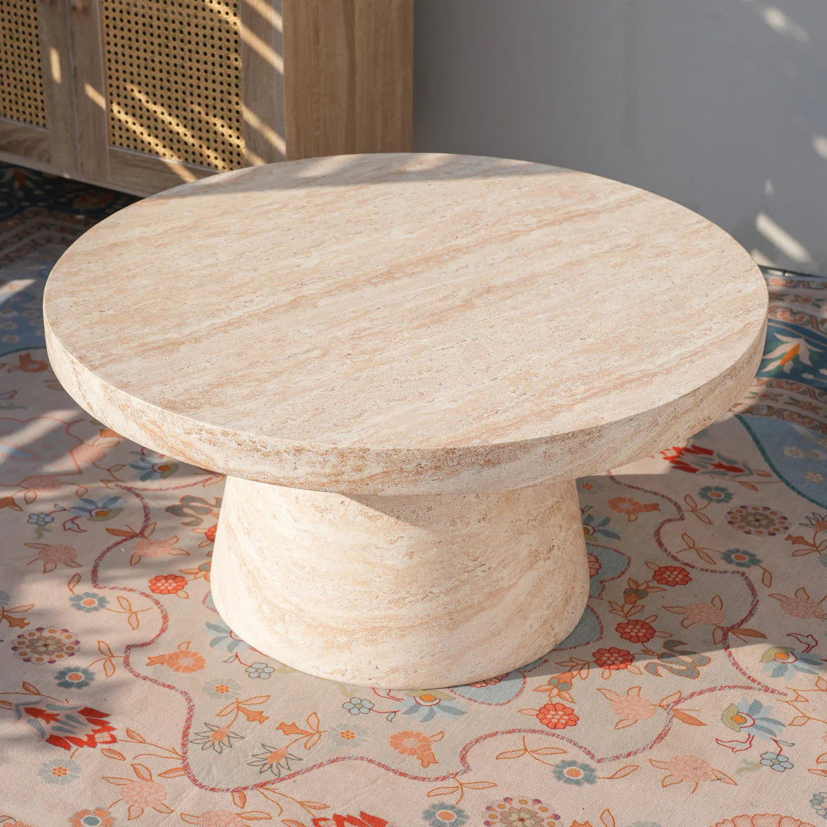 Pisa Pedestal Travertine look Coffee Table - Indoor & Outdoor Table