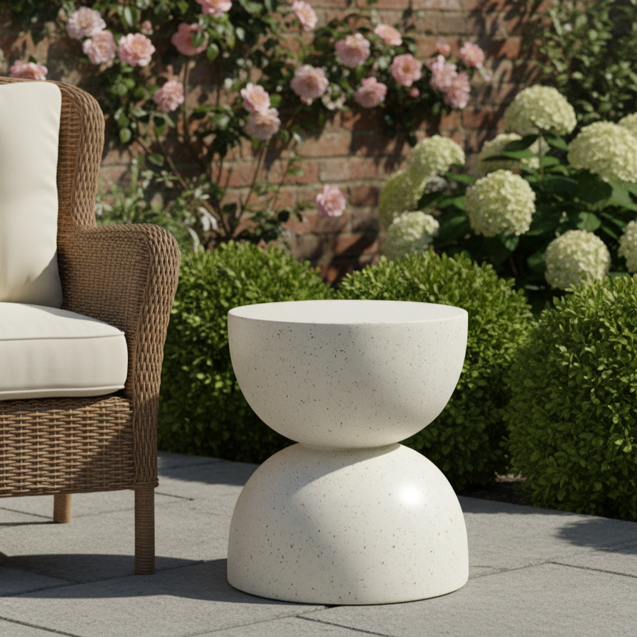 Desser Pedro Terrazzo Look Egg Timer Side Table outdoor view