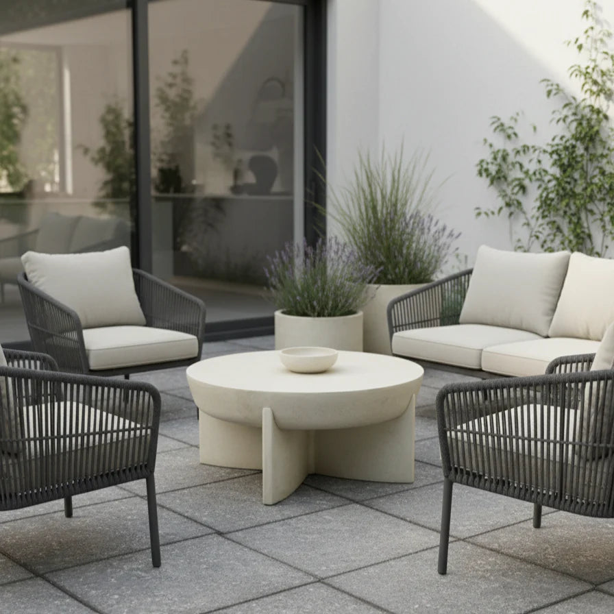 Naples Concrete Look Round Coffee Table - Indoor & Outdoor Table