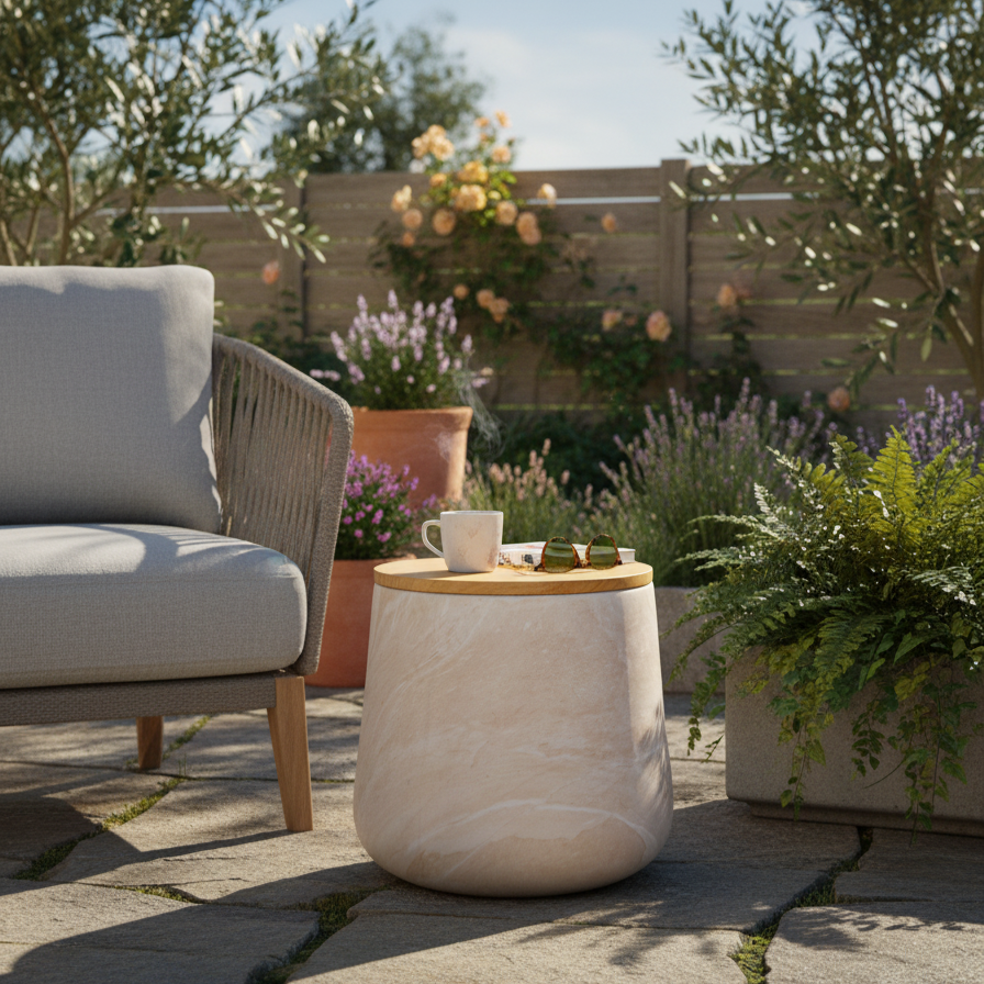 Desser Verona Oval Marble Look Side Table outdoor view