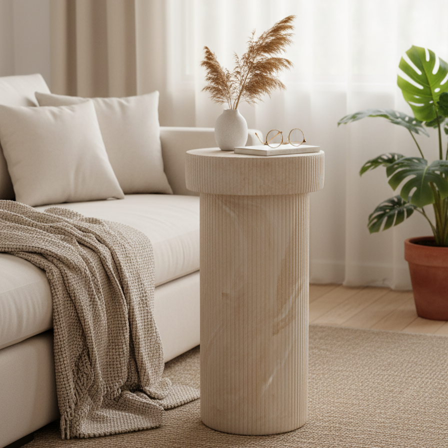 Desser Verona Flute Ribbed Marble Look Side Table lifestyle view