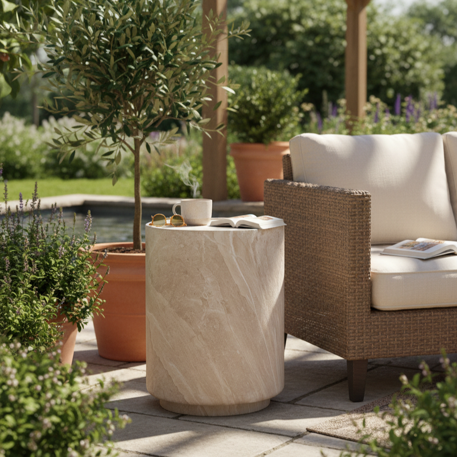 Desser Verona Marble Look Side Table outdoor view