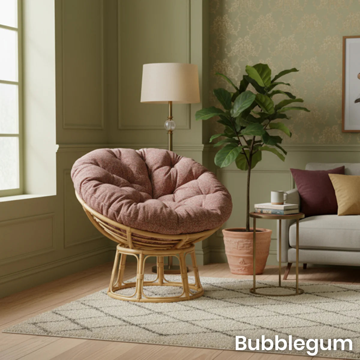 Natural Rattan Papasan Chair with Handmade Cushion