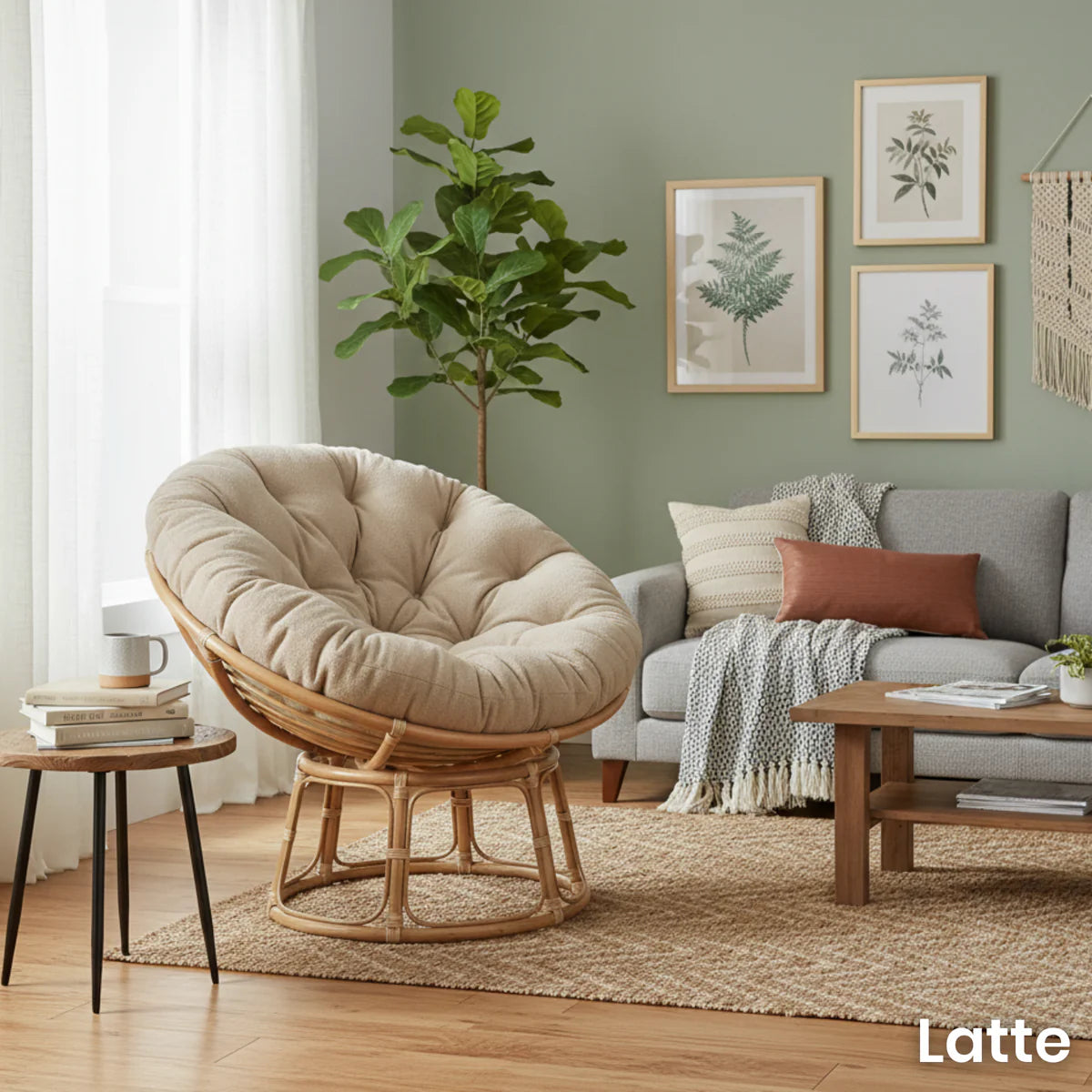 Natural Rattan Papasan Chair with Handmade Cushion