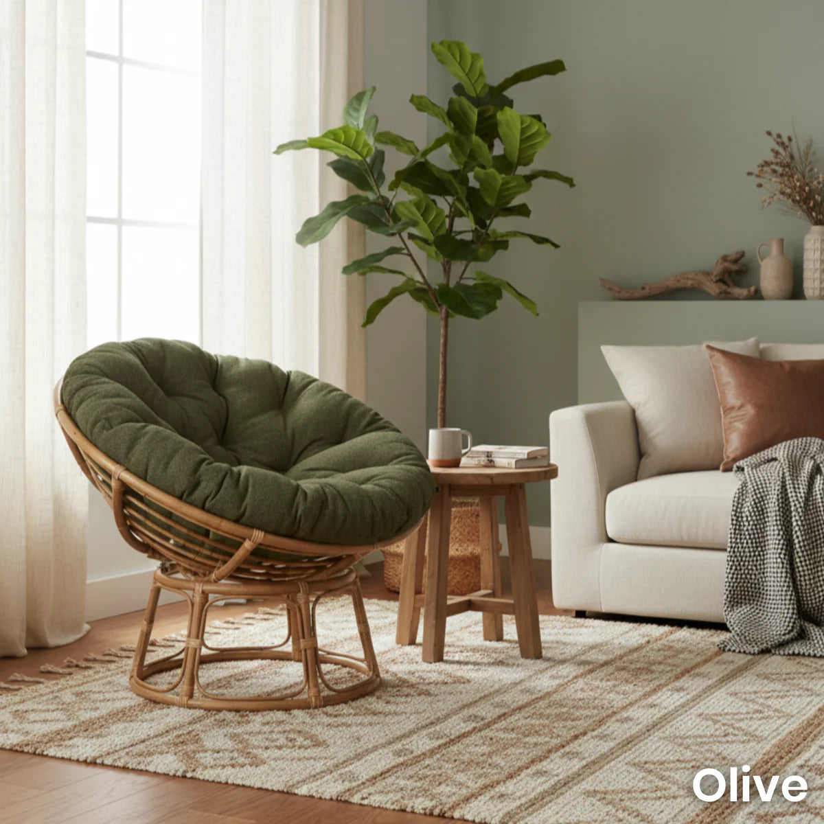 Natural Rattan Papasan Chair with Handmade Cushion