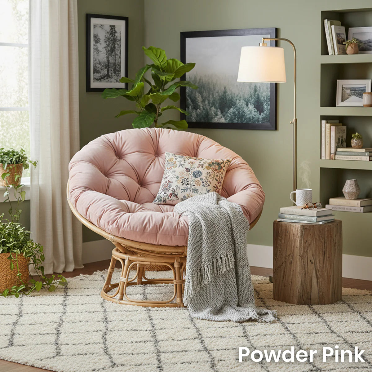 Natural Rattan Papasan Chair with Handmade Cushion