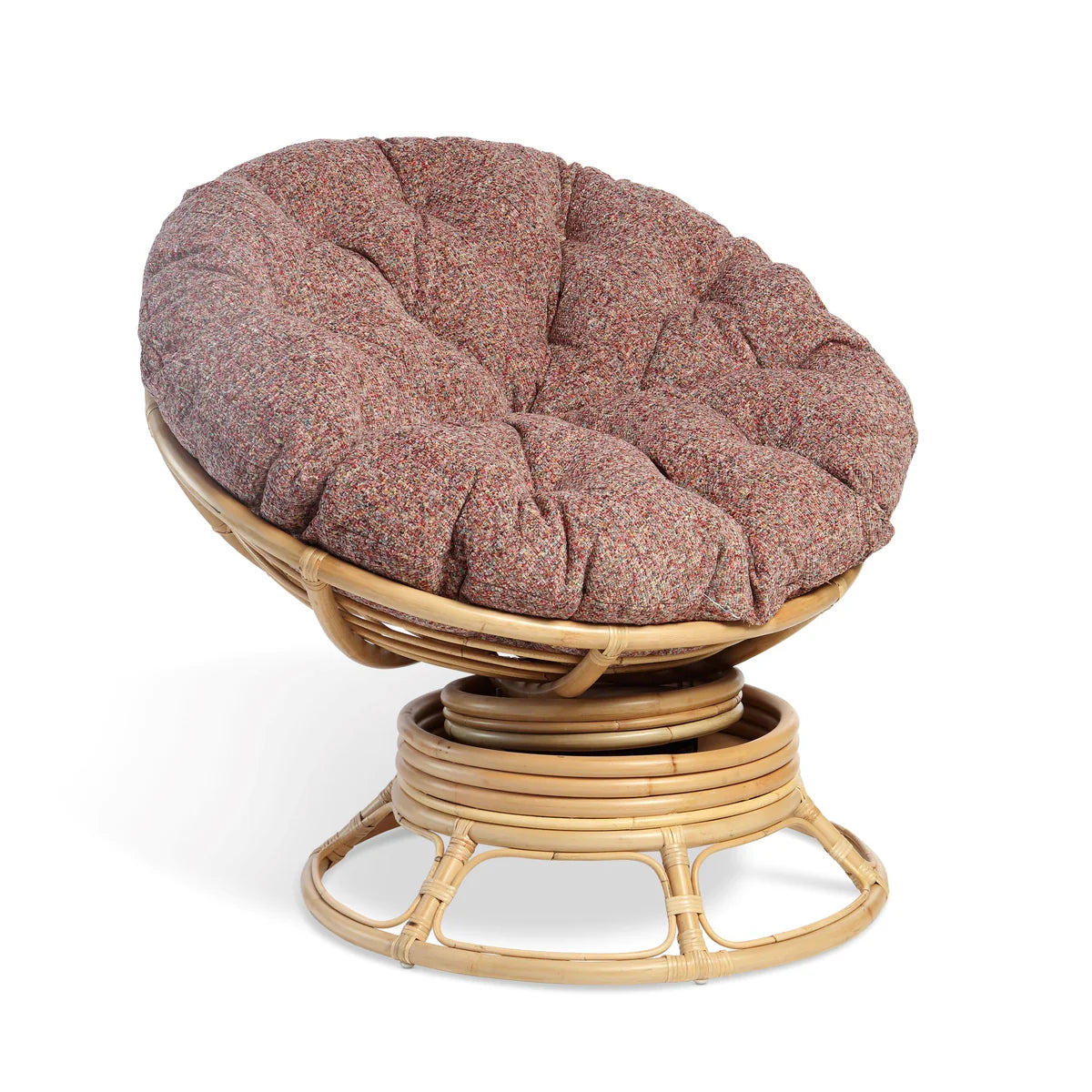 Natural Rattan Swivel Rocking Papasan Chair with Handmade Cushion
