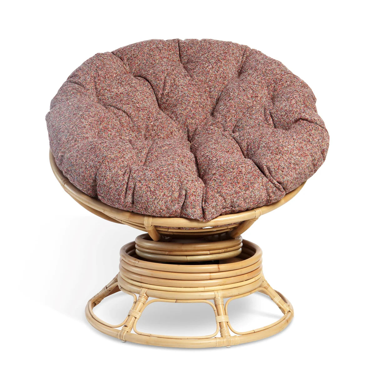 Natural Rattan Swivel Rocking Papasan Chair with Handmade Cushion