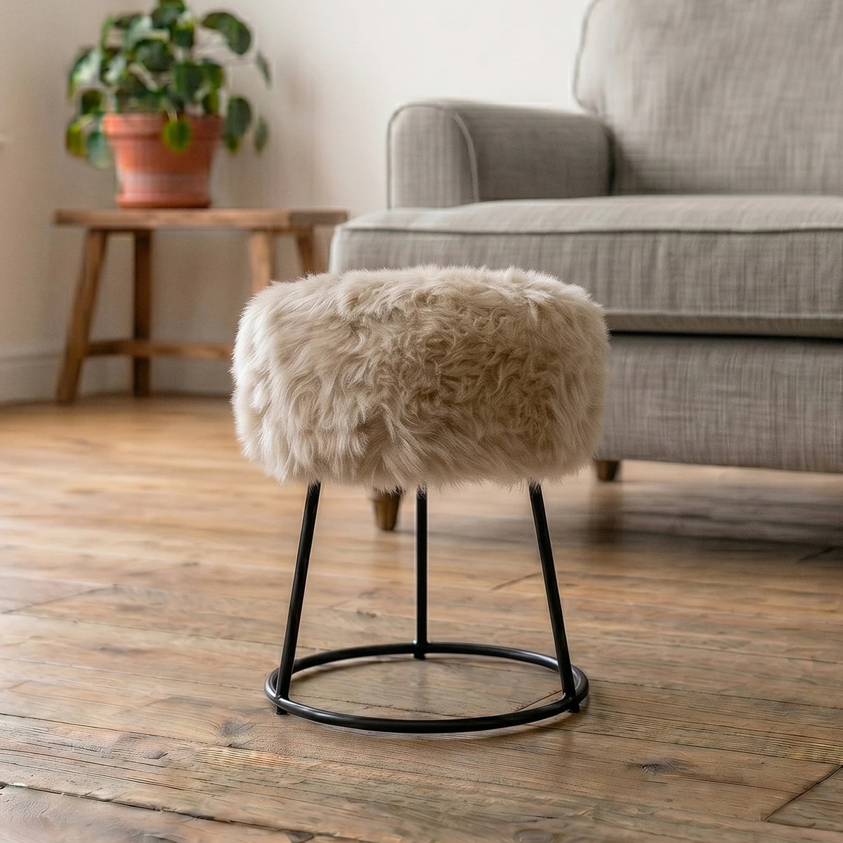 Luxury Sheepskin Stool – Metal Legs